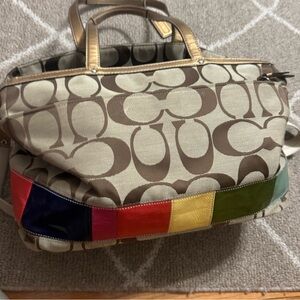 Coach Brown and Red Signature Tote Bag